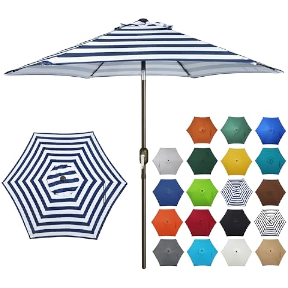 Blissun 7.5 ft Patio Umbrella, Yard Umbrella, Outdoor Market Umbrella with Push Button Tilt Crank (Blue&White)