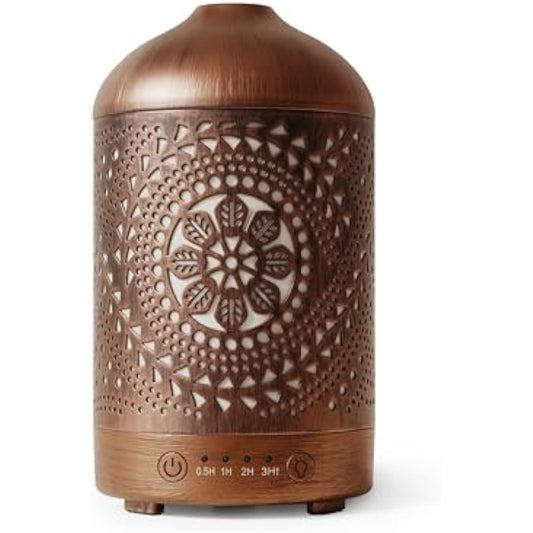 Earnest Living Essential Oil Diffuser Metal Diffuser 100 ml Timers Night Lights and Auto Off Function Home Office Humidifier Aromatherapy Boho Decor Gift