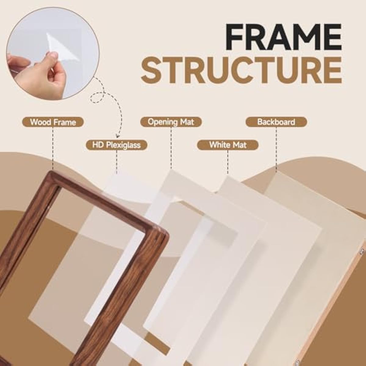 Solid Walnut Picture Frame for Instax Wide & Square Photos, Small Solid Wood Photo Frame with Joinery Corners, Tabletop Display (Walnut, For 4.2x3.5/4.3x3.4 Photo)