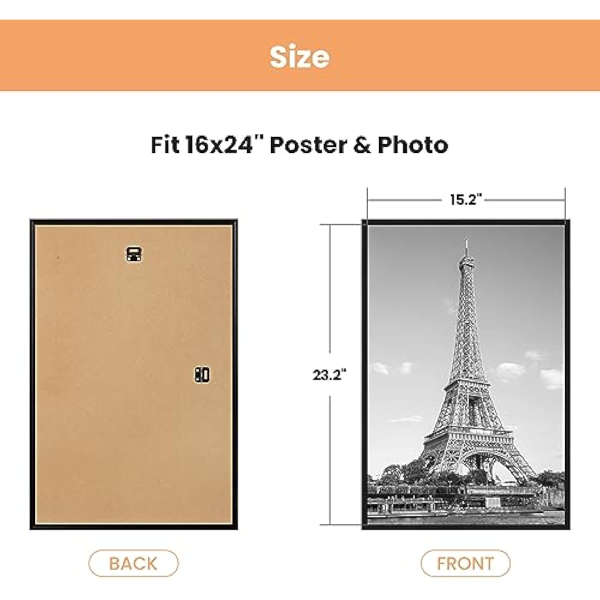 upsimples 16x24 Picture Frame Black 3 Pack, Scratch-Proof Poster Frames 16 x 24 for Photo Gallery - Slide-In Strips, Horizontal or Vertical Wall Mounting