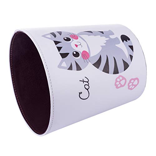 10L/2.64 Gallon Trash Can, Decorative Waste Basket, PU Leather Waste Paper Basket, Waterproof Garbage Can for Bathroom, Bedroom, Office, Kitchen and Living Room - Cat-2