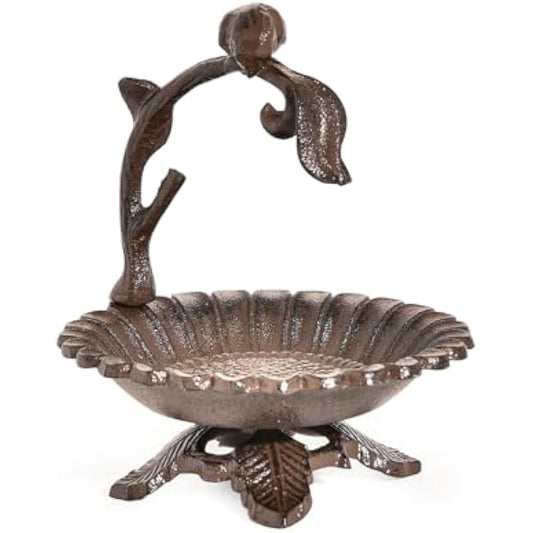 Sungmor Cast Iron Sunflower Birdbath for Outdoors, Vintage Small Fence Post Bird Feeder Bird Seed Tray, 6.1 Inch Patio Table Bird Bath Bowl, Home Garden Lawn Yard Decorations, Rustic Brown