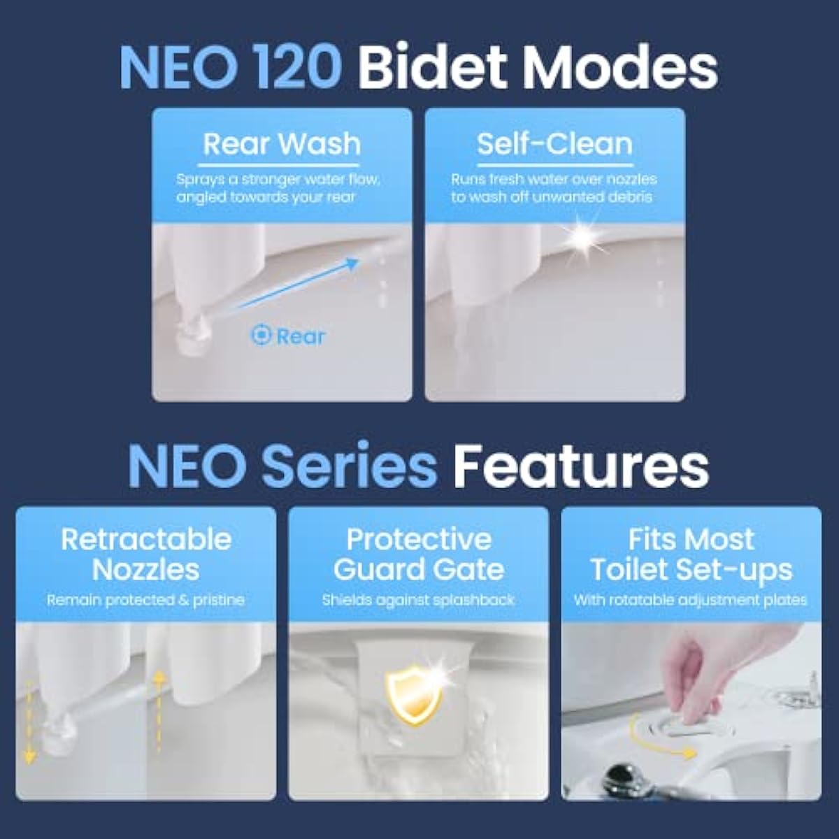 LUXE Bidet NEO 120 - Single Nozzle, Self-Cleaning, Non-Electric Bidet Attachment for Toilet Seat, Adjustable Water Pressure, Rear Wash (White)