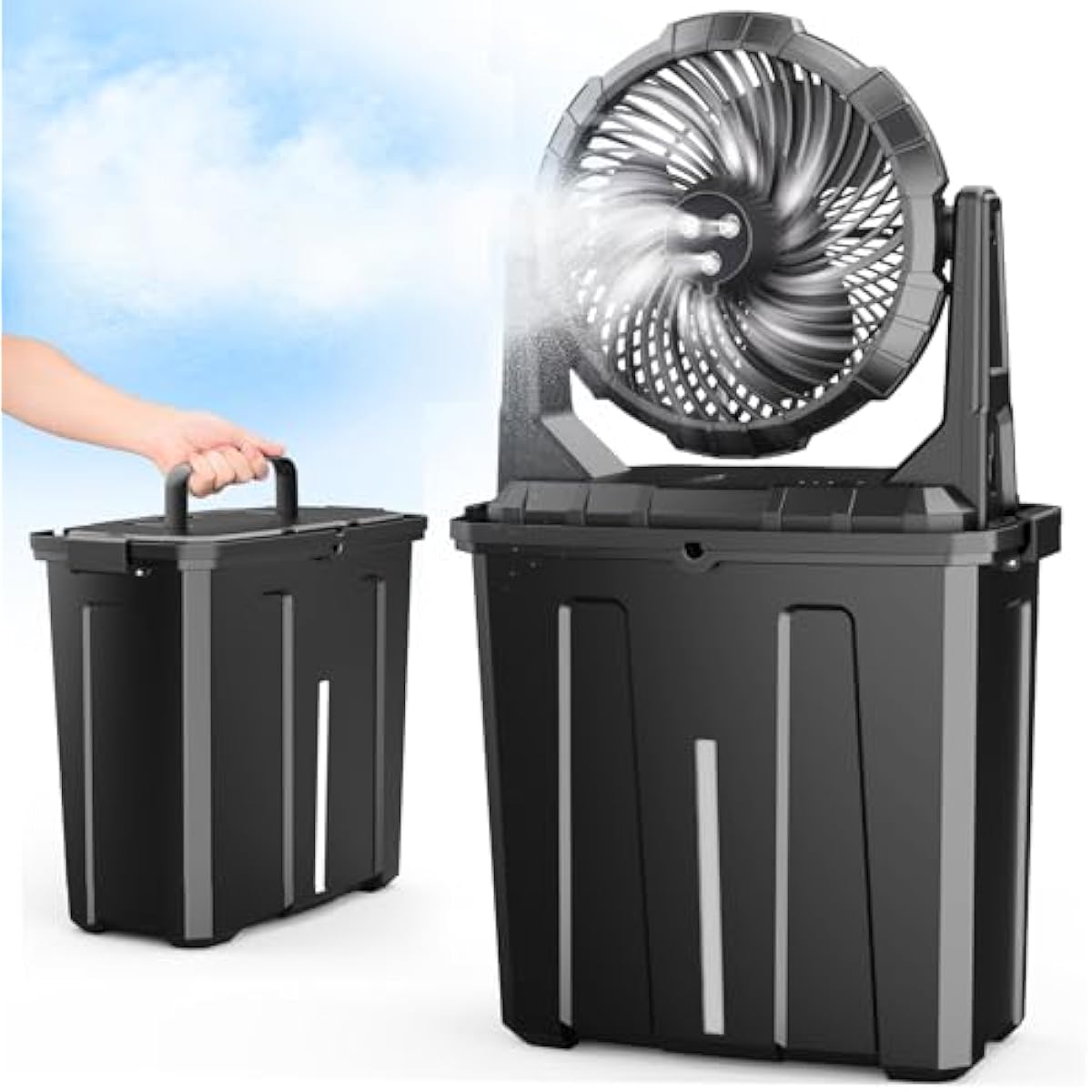 Ausic Portable Misting Fan - 9L Bucket, 10-inch Outdoor Fans for Patios/Camping/Beach/Golf etc., 20000mAh USB Rechargeable Battery Powered Floor Water Cooling Fan, 3 Strong Winds, 3 Spray Mister