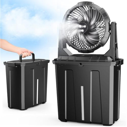 Ausic Portable Misting Fan - 9L Bucket, 10-inch Outdoor Fans for Patios/Camping/Beach/Golf etc., 20000mAh USB Rechargeable Battery Powered Floor Water Cooling Fan, 3 Strong Winds, 3 Spray Mister