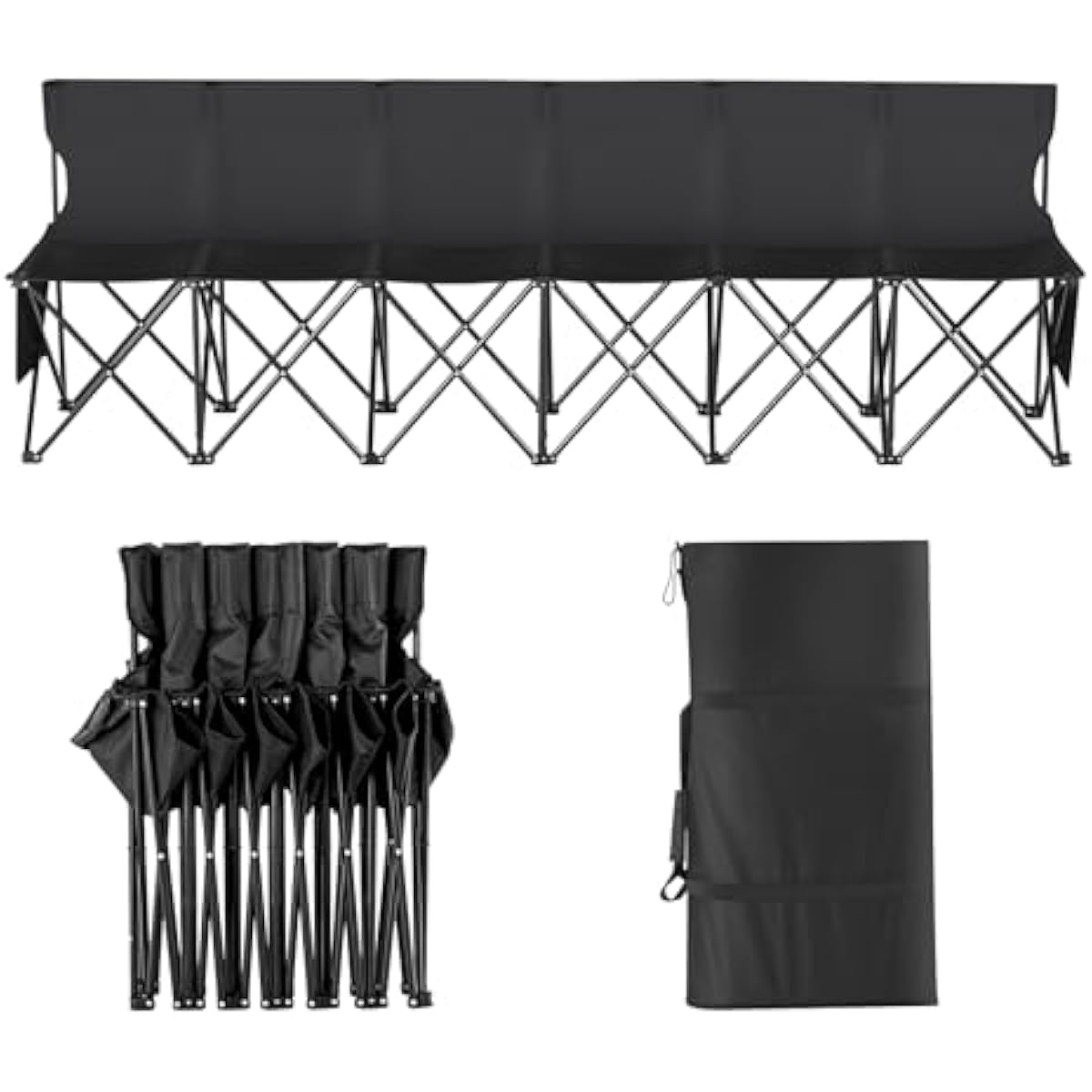 VEVOR Portable Folding B ench, 6 Seats Foldable Sideline B ench, Outdoor Camping Bench Chair with Carry Bag & Backrest, Team Sport Sideline B ench, No Assembly Instant Seating, Black