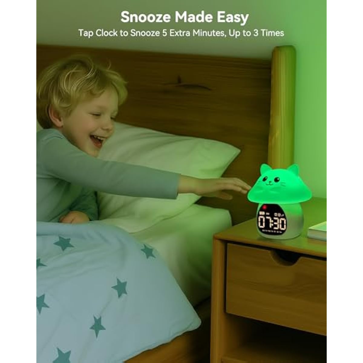 Yiliaw Sleep Training Alarm Clock with Night Light for Kids - Ok to Wake Clock with Dual Alarms, Night Light & RGB Colors, 6 Alarm Tones & White Noise, Rechargeable Clock for Boys & Girls, Cat