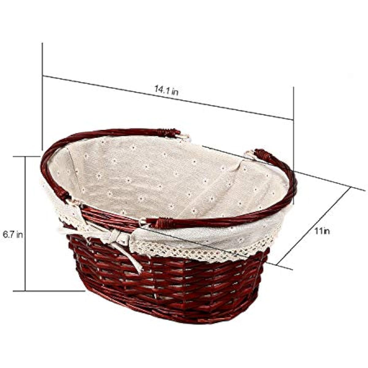 KINJOEK Wicker Woven Basket, Multipurpose Natural Willow Basket with Handle Premium Linen Cotton Cloth Lining for Storage and Decoration, Brown