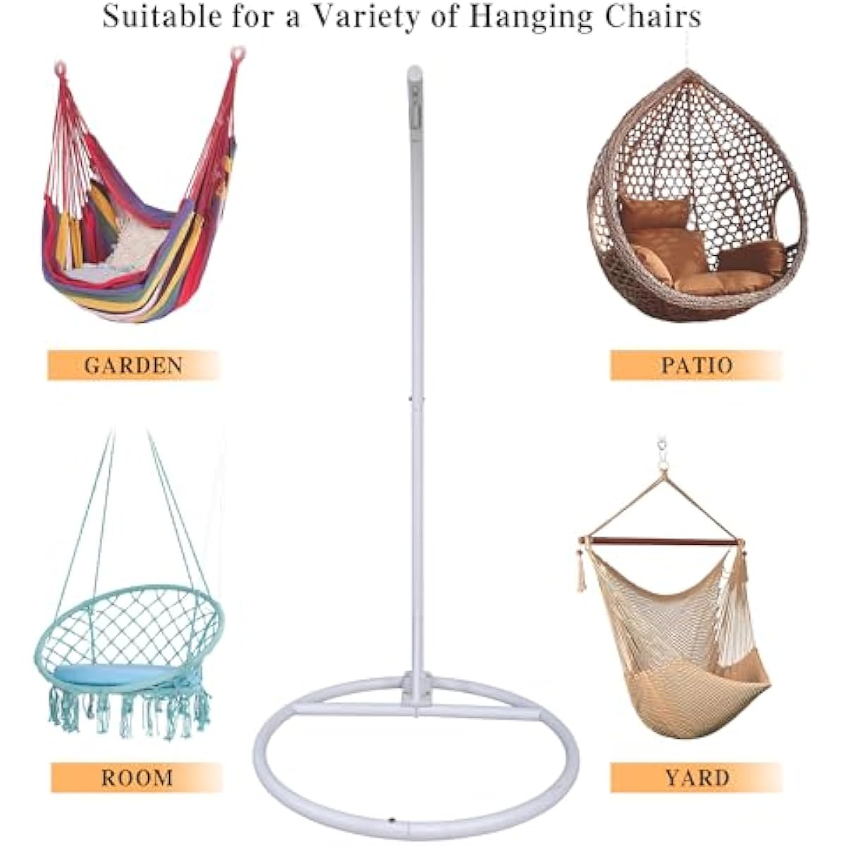 Round Base Heavy Duty Hanging Stand - Powder Coated Hammock Stand for Hammock Chair, Indoor and Outdoor (White)