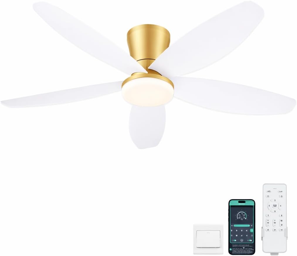 42" Ceiling Fans with Lights-Low Profile Ceiling Fan with Light and Remote/APP Control,Flush Mount,DC Reversible,LED Dimmable Blakc Ceiling Fans for Bedroom,Indoor/Outdoor Patio Use