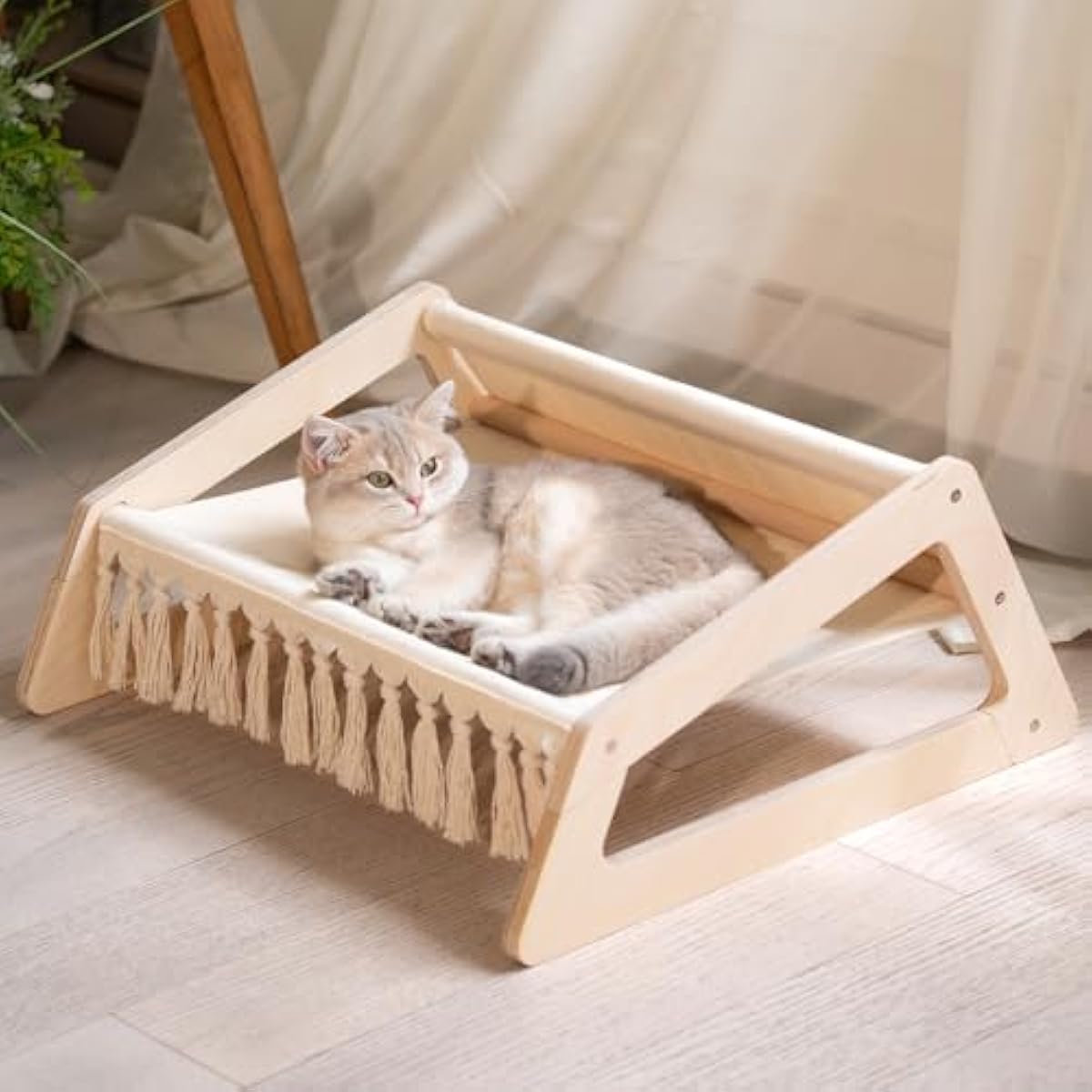 CHEERHOME PETS Cat Hammock Bed with Removable Washable Cover, Pet Couch Sofa for Indoor Cats Elevated Kitty Lounge Chair Suitable for Puppy, Wooden Cat Furniture(Large)