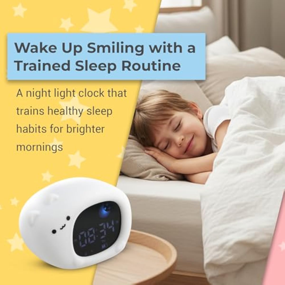 Bumble & Bright Kids Sleep Trainer with App Control - OK to Wake Clock for Kids Ages 4+, Color-Changing Night Light, Alarm & Sound Machine, Simple 1-Routine Setup, Free App, USB-C