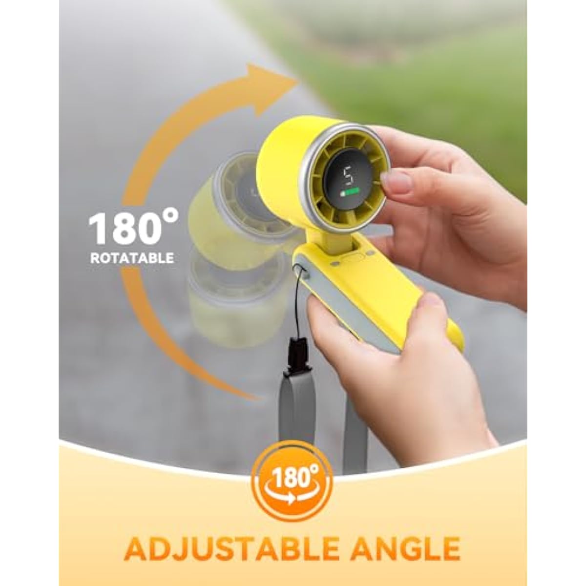 PlayHot Portable Handheld Turbo Fan, 5-Speed Personal Fans, 5000mAh Rechargeable Fans Up to 12 Hours, Weight only 0.6lb Small Fan, Hand/Neck/Desk Fan 3 IN 1, Beach Vacation Essentials(Yellow)