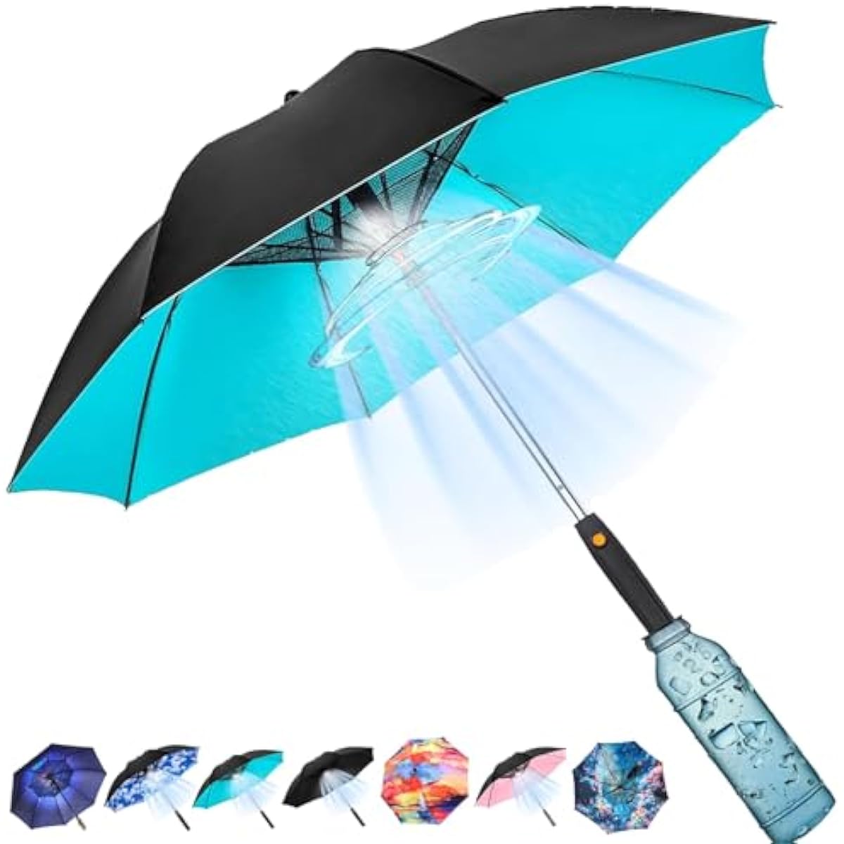 Umbrella with Fan and Mist Spray, 2025 upgraded UV Blocking Umbrella with Fan and Mister for Summer outdoor activities