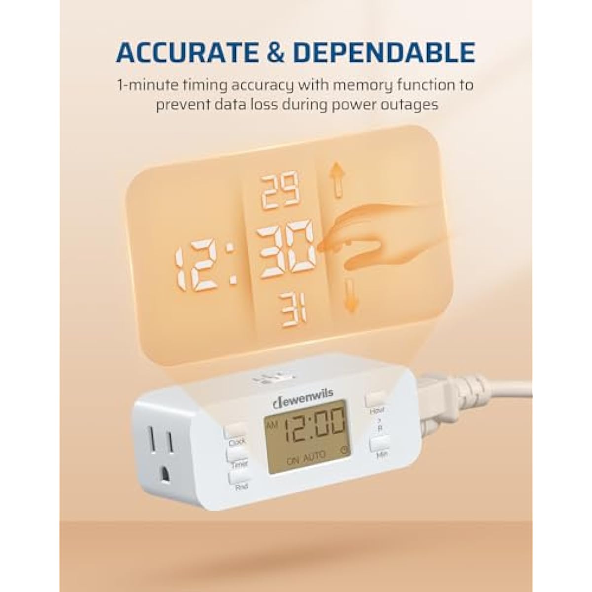 DEWENWILS 24 Hour Programmable Digital Timer Outlet, 2 Pack Timers for Electrical Outlets, Indoor Light Timers for Lamp Fan Aquarium, 2 Grounded Outlet, 125V/15A Resistive/1000W Tungsten, 3 Prong