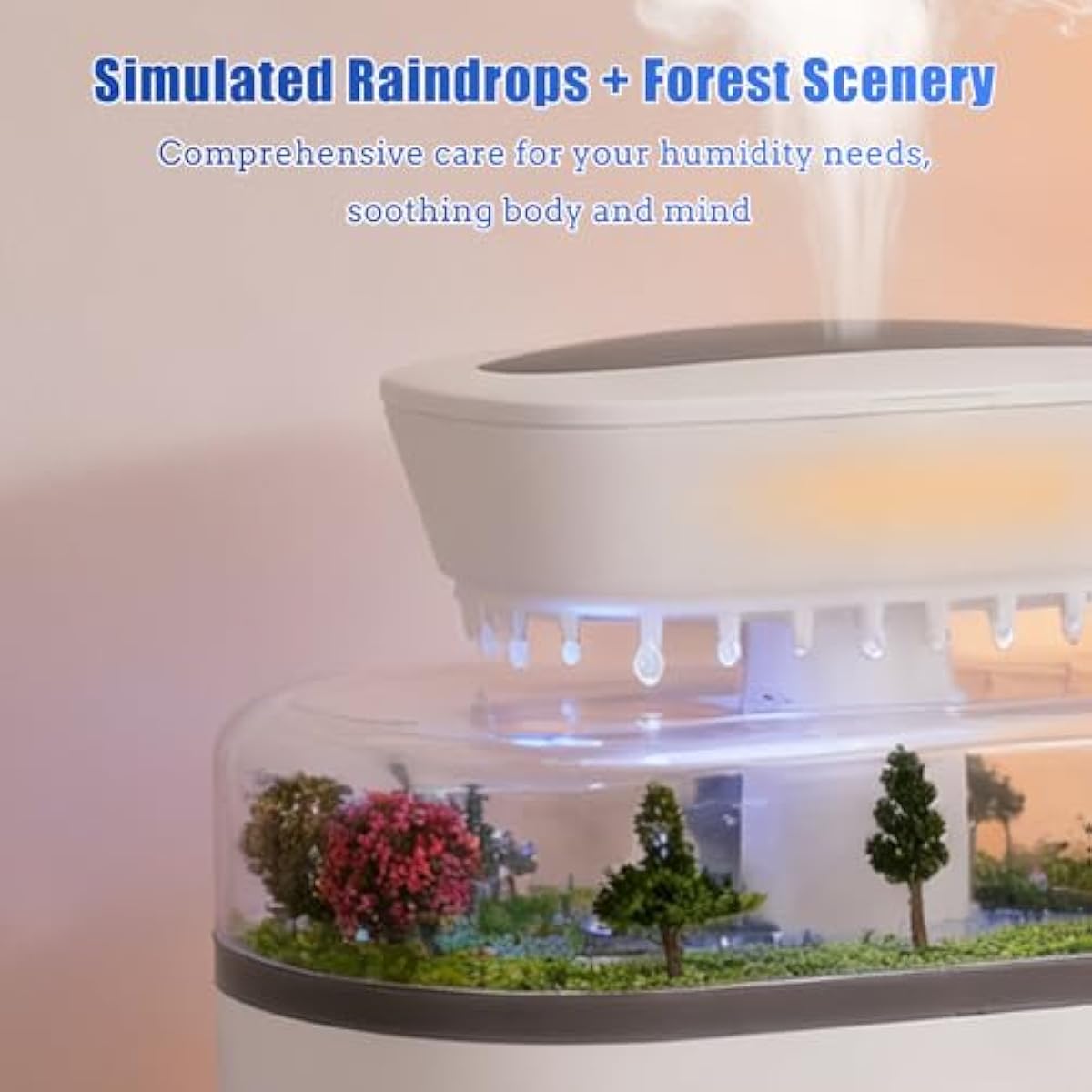 Rain Cloud Humidifier Diffuser with White Noise Rain Sounds, 7-Color Lights & Water Drip Micro-Landscape, 250mL Large Tank, Silent Auto-Off for Bedroom Sleep, Office Relaxation