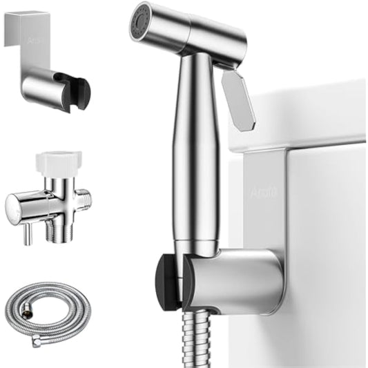 Arofa Handheld Toilet Bidet Sprayer for Toilet-Adjustable Water Pressure Control with Bidet Hose for Feminine Wash, Stainless Steel Brushed Nickel Bidet Faucet Cloth Diaper for Baby Wash