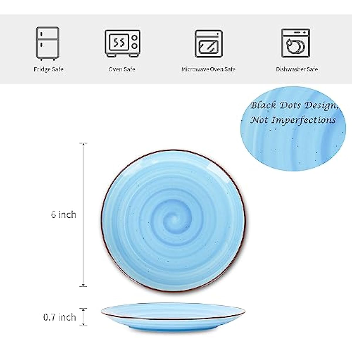 Selamica Ceramic Dessert Plates Set of 6,6 Inch Appetizer Plate for Kitchen for Cake Snacks Side Dish, Microwave Dishwasher Safe, Gradient Blue