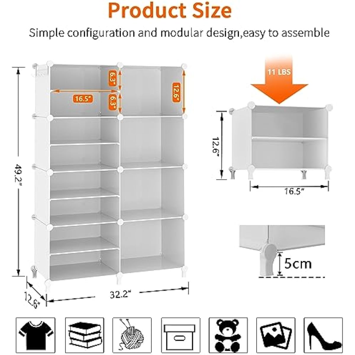 AWTATOS Closet Organizer 8 Cube Storage Shelves Closet Clothes Organizers and Storage Stackable Cubby Shelving for Closet Bedroom Living Room Office White