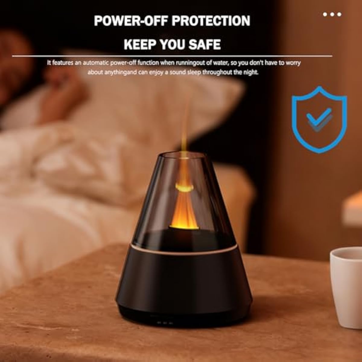 Flame Essential Oil Diffuser, Aromatherapy Diffuser with 7 Colors Firelight, Ultrasonic Cool Mist Mini Flame Humidifier Diffuser with Waterless Auto-Off & Timer for Home Office (Black)