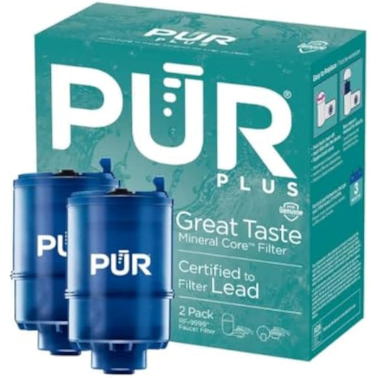 PUR PLUS Faucet Mount Replacement Filter 2-Pack, Genuine PUR Filter, 3-in-1 Powerful, Natural Mineral Filtration, Lead Removal, 6-Month Value, Blue (RF99992)