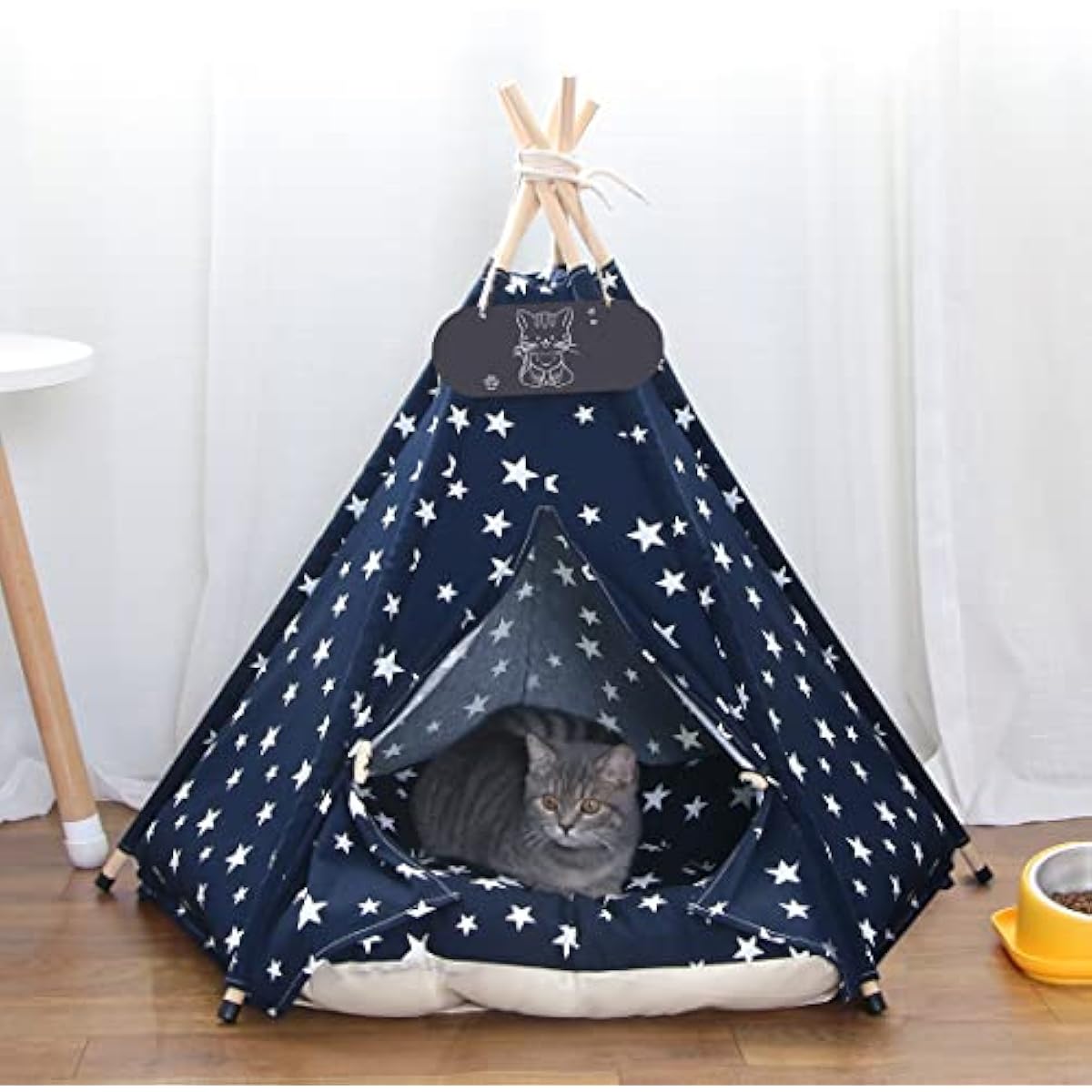 Pet Teepee Tent for Dogs & Cats Dog Bed with Thick Cushion Puppies Play House Removable and Washable