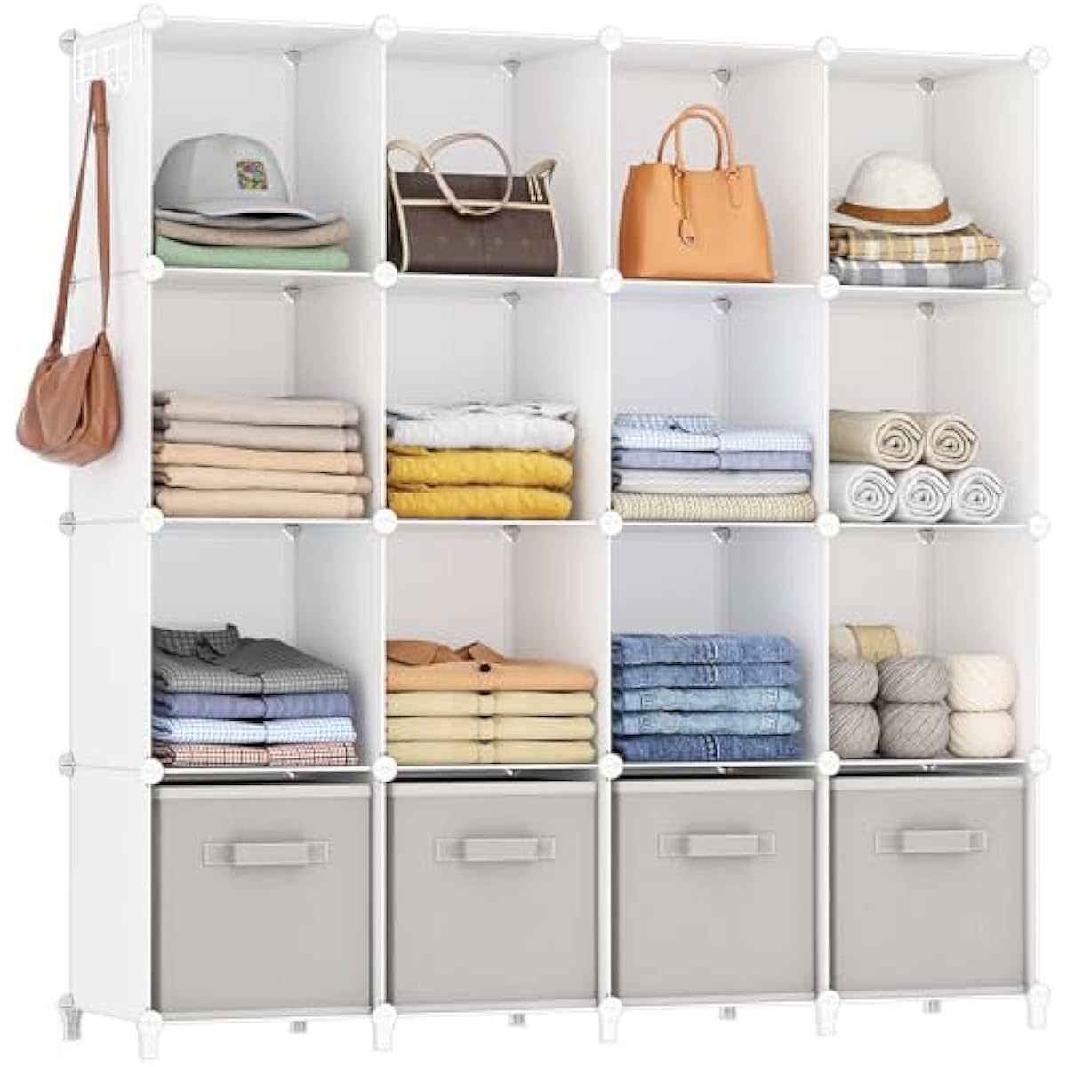 HOMIDEC Closet Organizers and Storage, 16 Cube Storage Organizer, Closet Organizer Bookshelf Cubes Shelves for Clothes, Bedroom, Kids Room, Bathroom, Wardrobe, Garment Racks, White