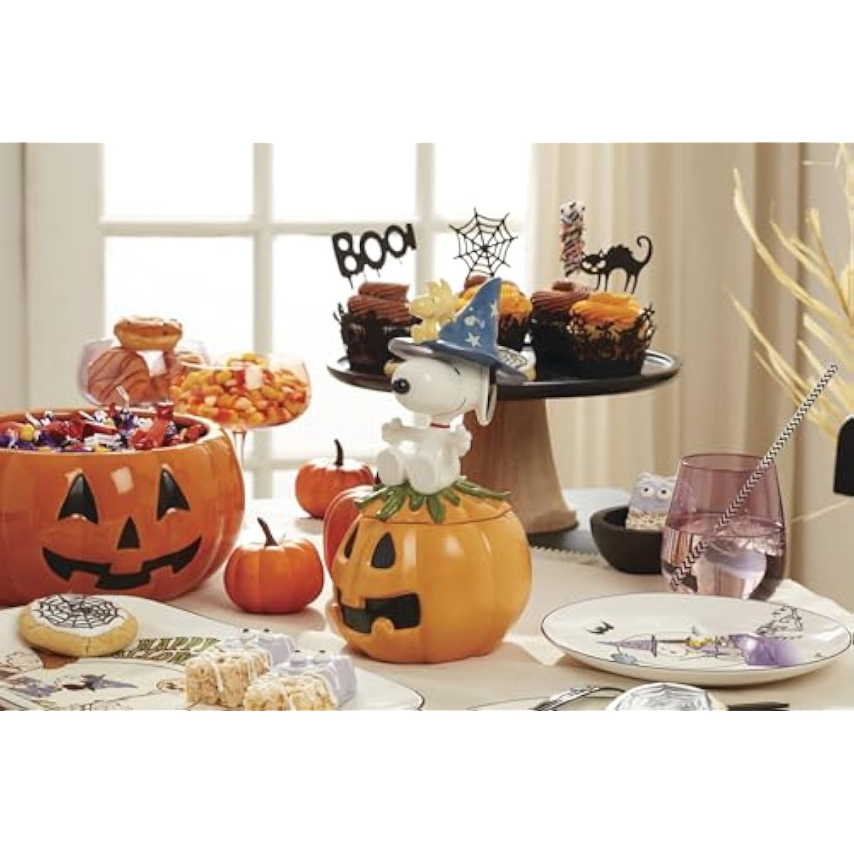 Lenox Dinnerware Set, The Great Pumpkin Accent Plates, Assorted, Set of 4 Porcelain Plates, Halloween Plates, Hand Wash Only, Spooky Salad and Pasta Plate, Halloween Table Decorations (4 Pieces)