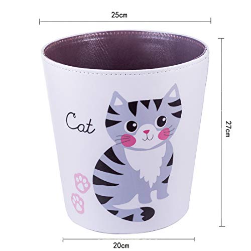 10L/2.64 Gallon Trash Can, Decorative Waste Basket, PU Leather Waste Paper Basket, Waterproof Garbage Can for Bathroom, Bedroom, Office, Kitchen and Living Room - Cat-2