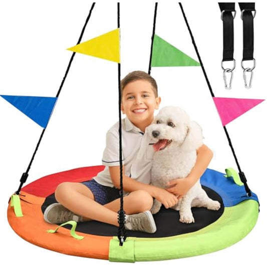 Tree Swing, Saucer Swing, 40 inch 900lbs Weight Capacity, with Adjustable Hanging Straps, for Backyard Outdoor, Multicolor, Circle Round Disc, Gifts for Kids