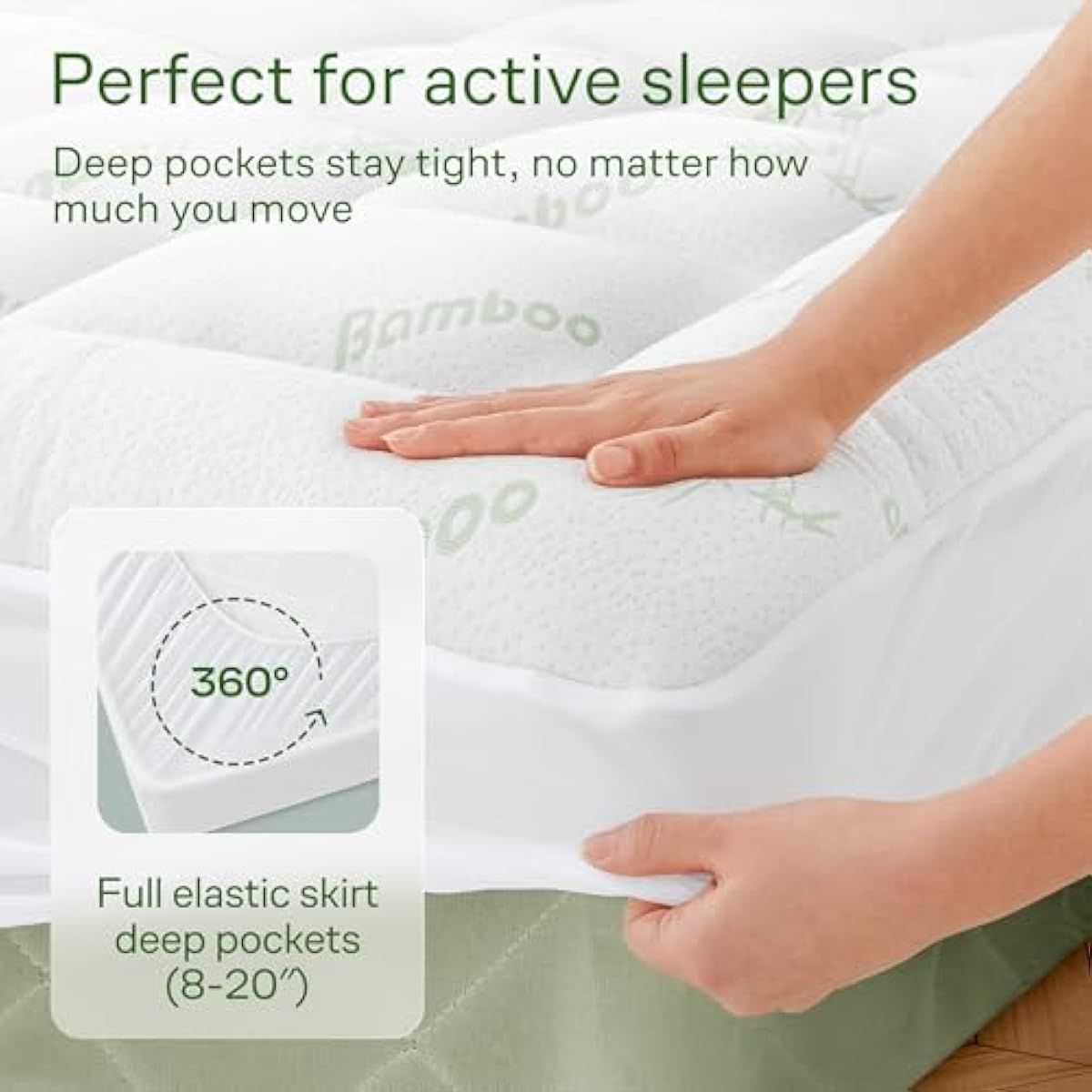 Ultra Soft Queen Size Mattress Topper - Viscose Made from Bamboo Pillow Top Mattress Pad for Back Pain Relief - Naturally Cooling for Hot Sleepers, Green