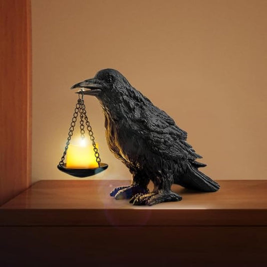 Gothic Crow Lamp with Tealight Candle Holder Resin Raven Decor Statue Gothic Home Decor for Bedroom Unique Goth Gifts Black
