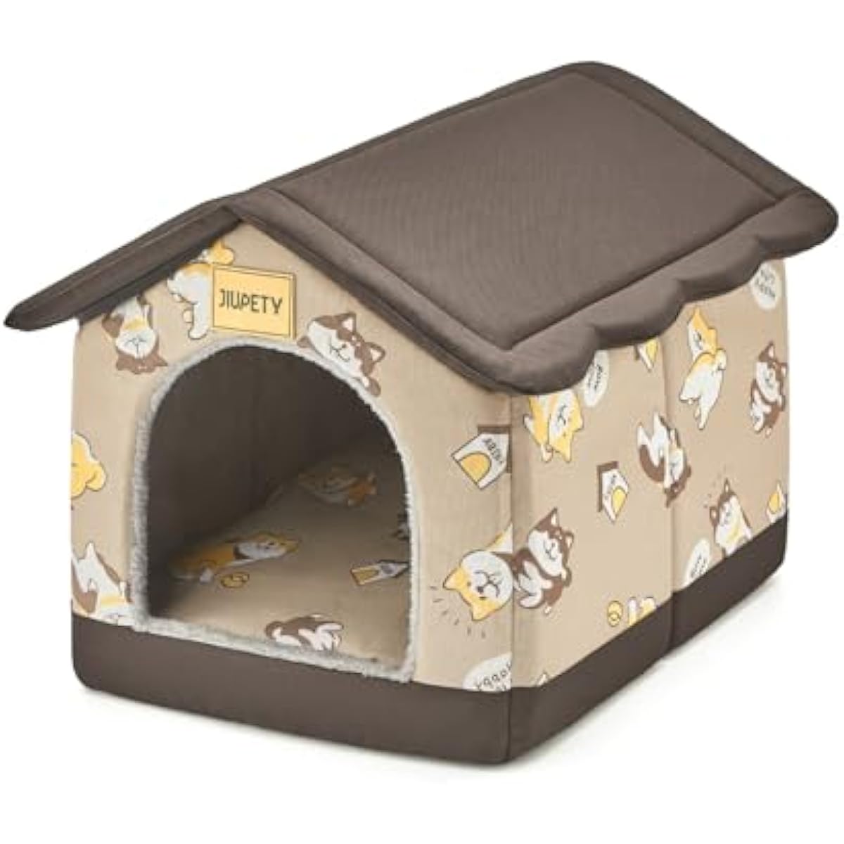 Jiupety Dog House Indoor, L Size Indoor Dog House for Medium Dog, Warm Cave Sleeping Nest Bed for Cats and Dogs, Brown