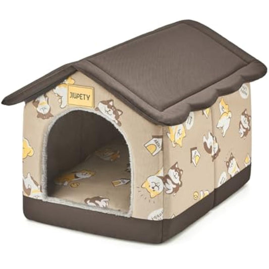 Jiupety Dog House Indoor, L Size Indoor Dog House for Medium Dog, Warm Cave Sleeping Nest Bed for Cats and Dogs, Brown