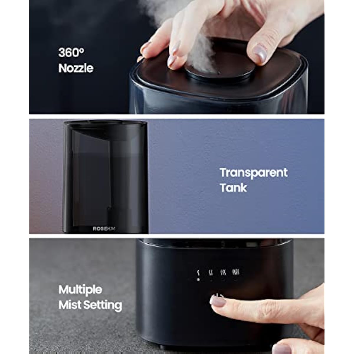 Humidifiers for Bedroom, 2.0L Cool Mist Humidifier for Home Plant and Baby Nursery, Quiet Ultrasonic Humidifier with 360° Nozzle, Auto Shut-Off, Filterless, Black
