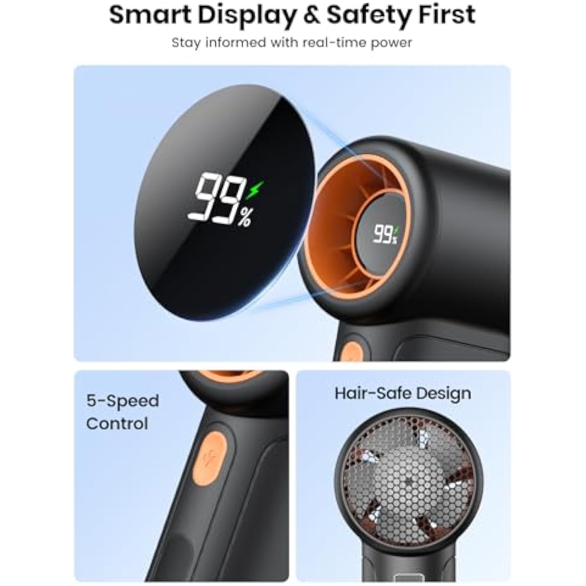 Warmco 10000mAh Turbo Portable Handheld Fan, [36H Long Runtime] USB Rechargeable Personal Mini Fan With 5 Speeds & LED Display for Travel Outdoor, Gift for Men and Women