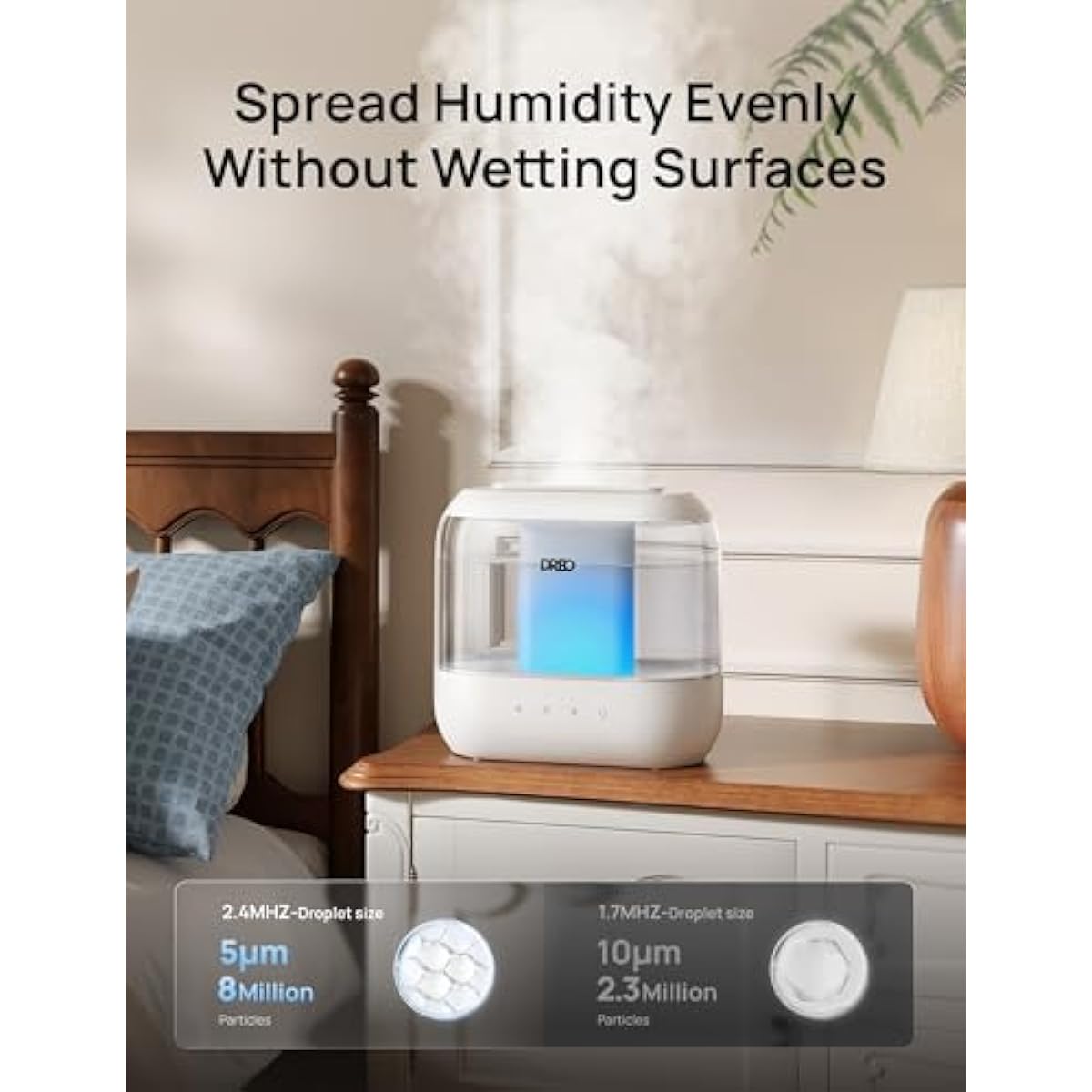 Dreo Humidifiers for Bedroom, 4L Top Fill for Large Room, 36H Runtime, 28 dB Quiet Supersized Cool Mist Air Humidifier for Baby Nursery, Plants, Indoor, Night Light, Easy to Clean & Fill, White