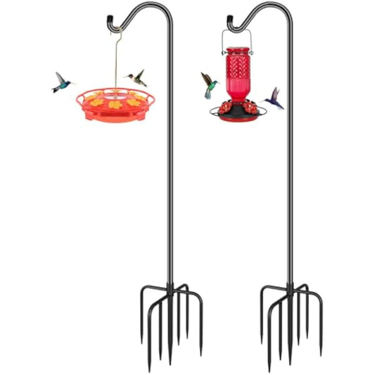 FEED GARDEN Shepards Hooks for Outdoor Bird Feeder Pole 76 Inch Adjustable Tall Heavy Duty Shepherds Hooks for Hanging Plant Baskets, Solar Lights, Wedding Decor, Lanterns, Black (2 Pack)