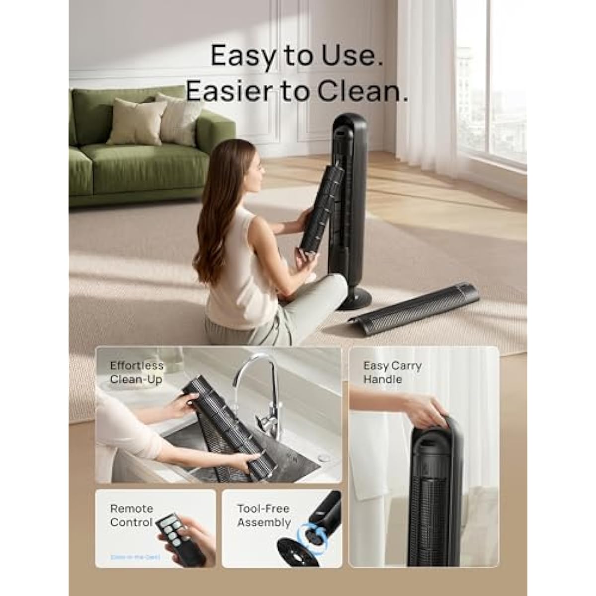 DREO Tower Fan for Bedroom, 2026 Upgraded DC Motor, 28ft/s High Velocity, 20dB Ultra Quiet Standing Fan, 8 Speeds 4 Modes, 90° Oscillating Bladeless Fan for Indoors, Floor Fans with Remote, Black
