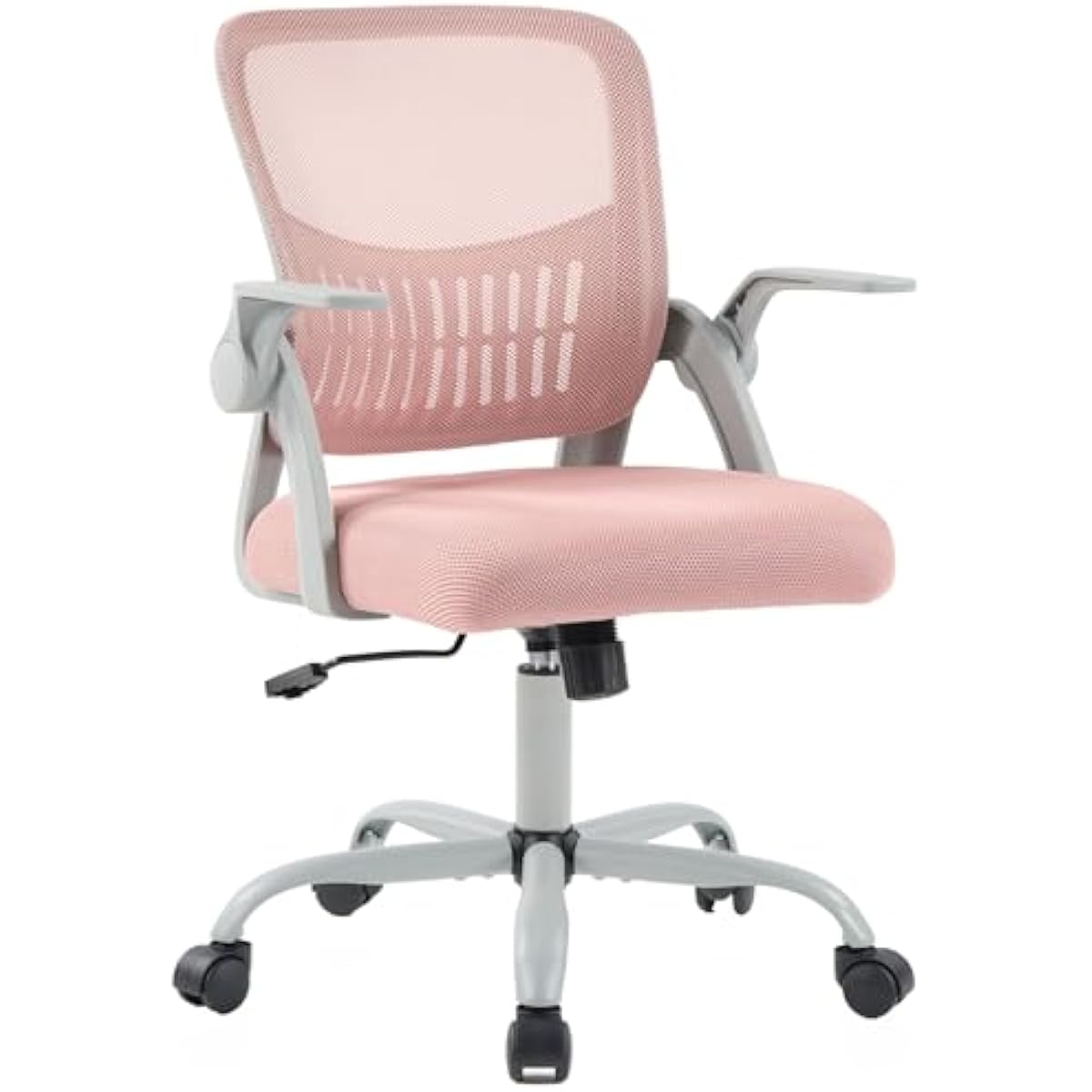 DUMOS Home Office Computer Chair - Ergonomic Mid Back Desk with Lumbar Support and Rocking Mode, Height Adjustable with Flip-up Armrest, for Conference Meeting Room, 360° Swivel, Adults, Pink
