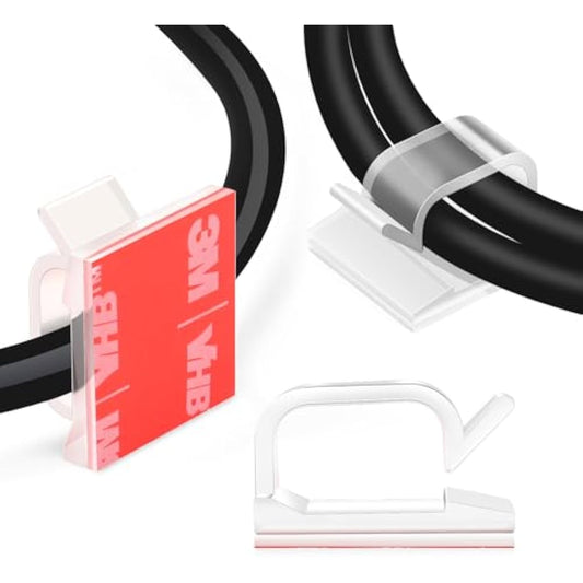 60 PCS XHF 5/8” Adhesive Cable Wire Clips Clear, Outdoor Christmas Light Clips, Cable Staples Cable Management Wire Organizer Cord Holder for Under Desk, Car, Wall, TV PC Ethernet Cable