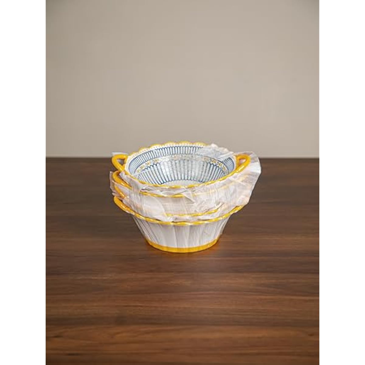Yeacccng Bohemian Soup Bowls with Handles Set of 4, 20 Oz Indented Grooved Ceramic Bowls, 6.5 Inch French Onion Soup Bowls, Lead-Free, Scratch-Resistant, Oven/Microwave Safe