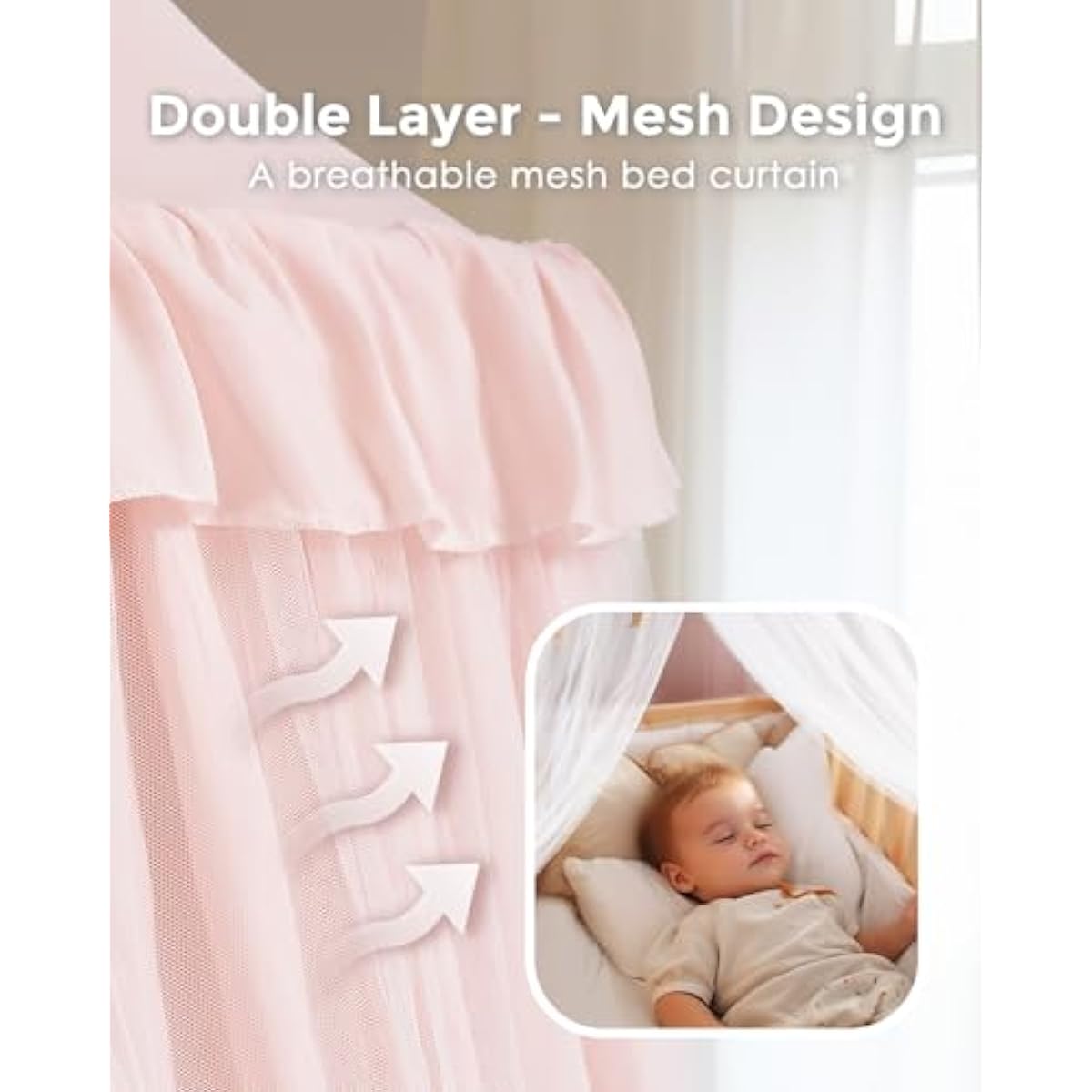 little dove Bed Canopy with Star Lights, Double Layer Canopy for Bed, Princess Play Tent for Girls Room, Breathable Bed Curtain for Children Reading Nook, Machine Washable, 25.6''x106'', Pink