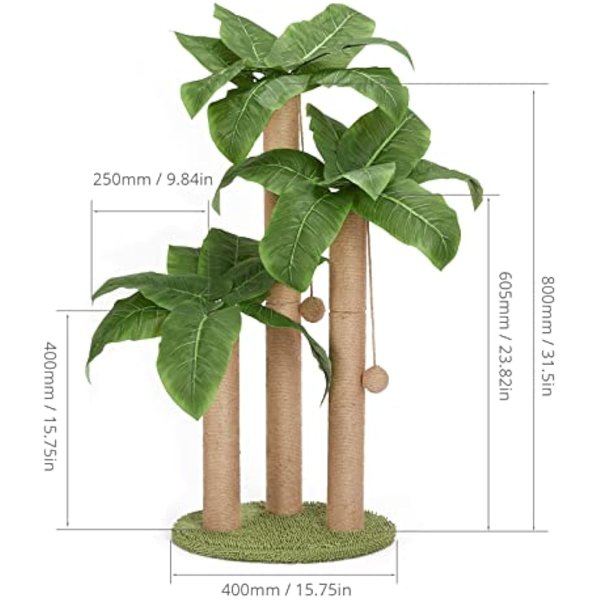 31.5Inch Cat Scratching Post,Cat Scratcher Tree with 3 Scratching Poles & 2 Interactive Dangling Balls,Cats Scratching Posts for Indoor Kitten & Adult Cats