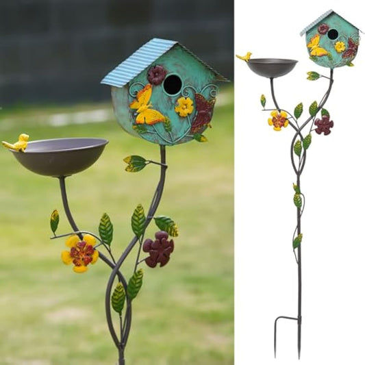 HLQMFHT 52" H Bird Baths for Outdoors,Metal Bird Bath Bowl,Birdhouses for Outdoors with Pole,Birdhouses for Outdoors,Garden Yard Decor