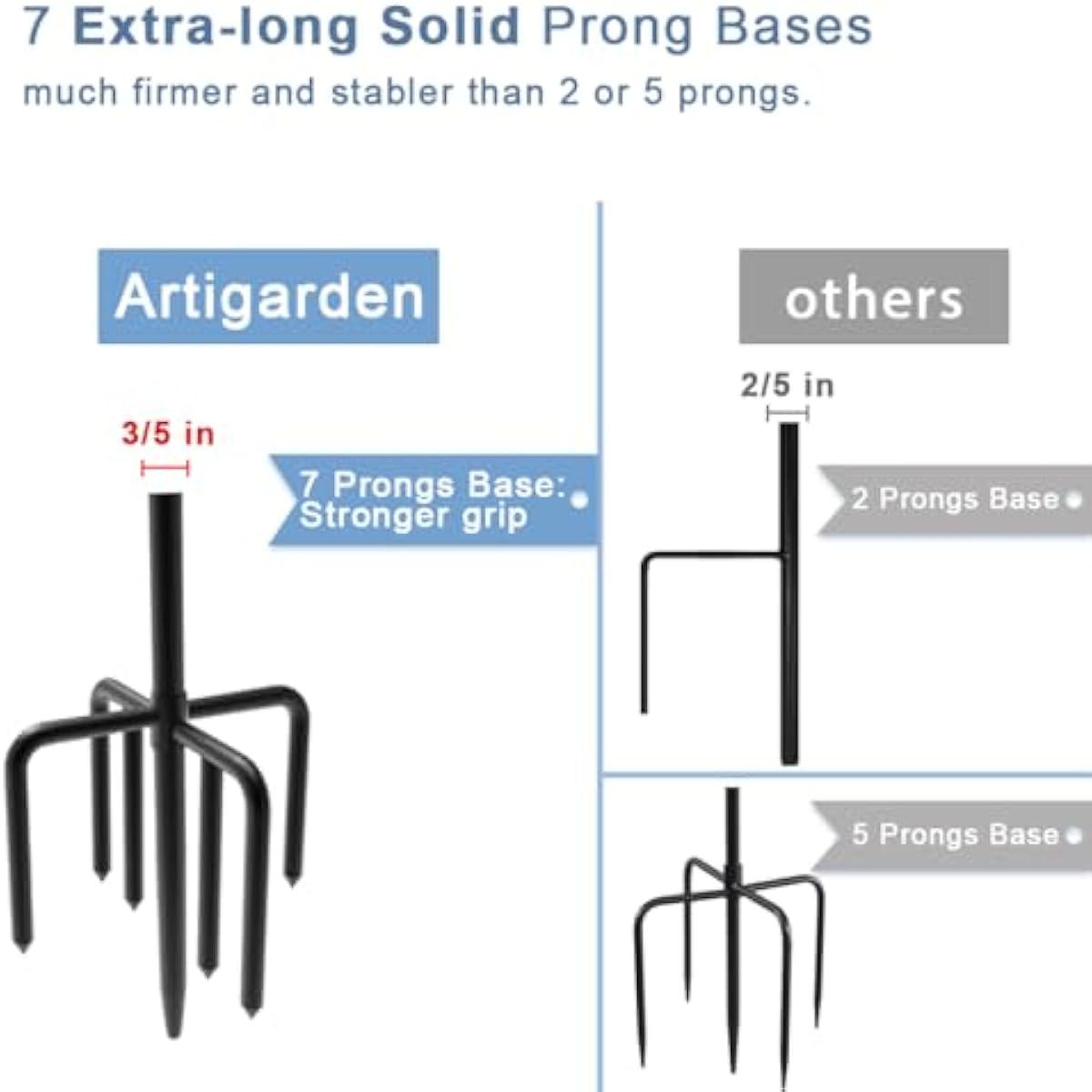 Artigarden 108 inch Outdoor Shepherd Hook with 7 Prong Base (1 Pack), Adjustable Heavy Duty Garden Hanging Stake for Bird Feeder Solar Light Plant Hanger Wedding Decor, Matte Black