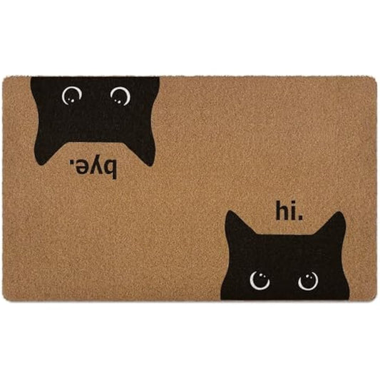 Black Cat Door Mat, Cat Welcome mat, Cute Funny Welcome Front Door Mat Indoor Entrance, Rustic Artificial Coir Doormat Rugs for Cats Lovers Owners Porch Entry Patio Kitchen Decor 30x17in