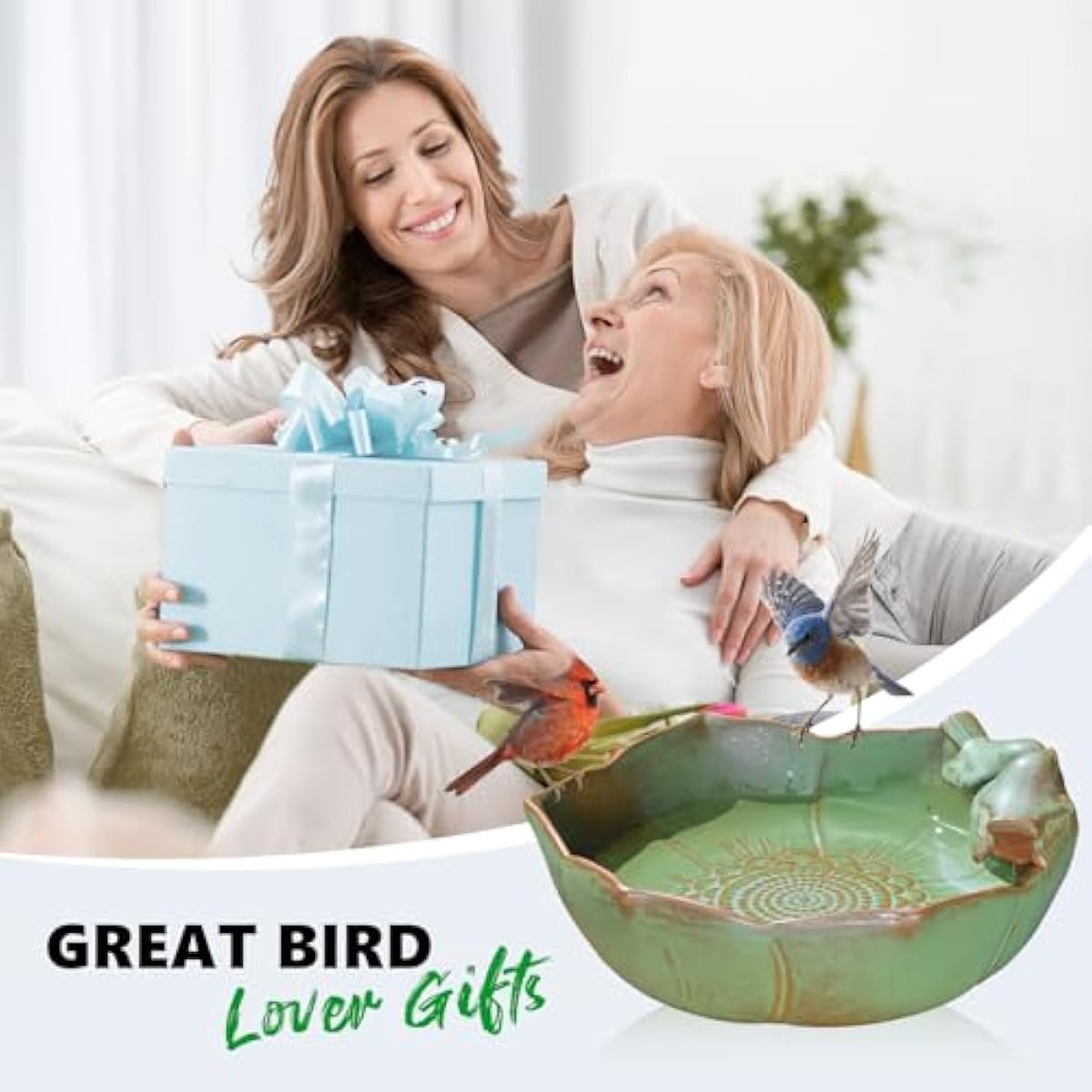 Ceramic Bird Bath for Outdoors, 10.1” Ground Ceramic Bird Baths Bowl for Outside, Garden Table Top Bird Baths Weather Resistant, Birdbath for Deck, Balcony, Lawn