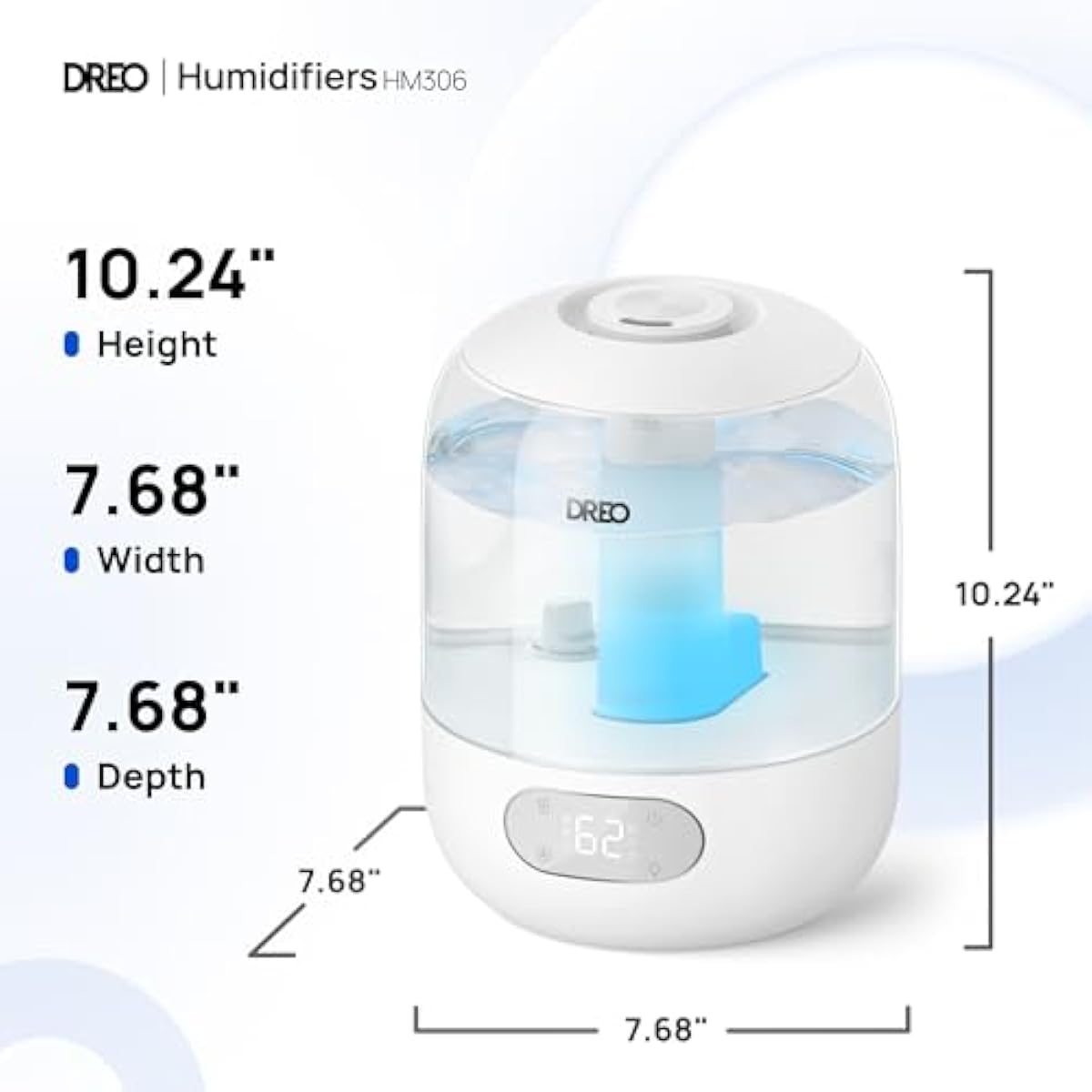DREO Humidifiers for Bedroom, 3L Top Fill 30H & 26dB Quiet Runtime for Large Room, Cool Mist Ultrasonic Humidifier with Humidity Sensor, Night Light for Home, Baby, Nursery, Plants, New Edition