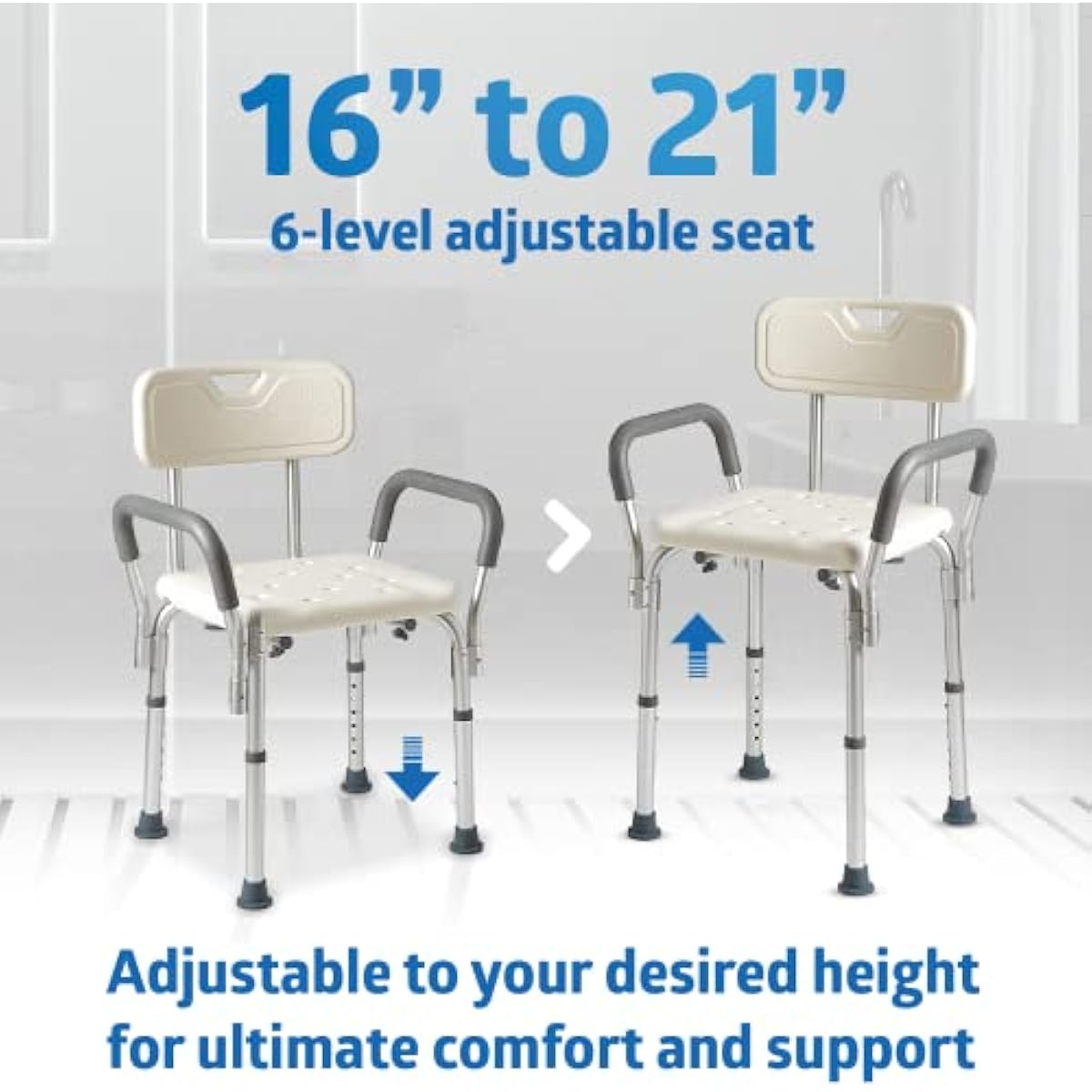 Medline Shower Chair for Elderly, Seniors, Adults & Disabled - Heavy Duty Shower Seat with Padded Arms and Back for Inside Shower, Adjustable Height Bath Stool for Bathtub, 350 lb, Slip Resistant